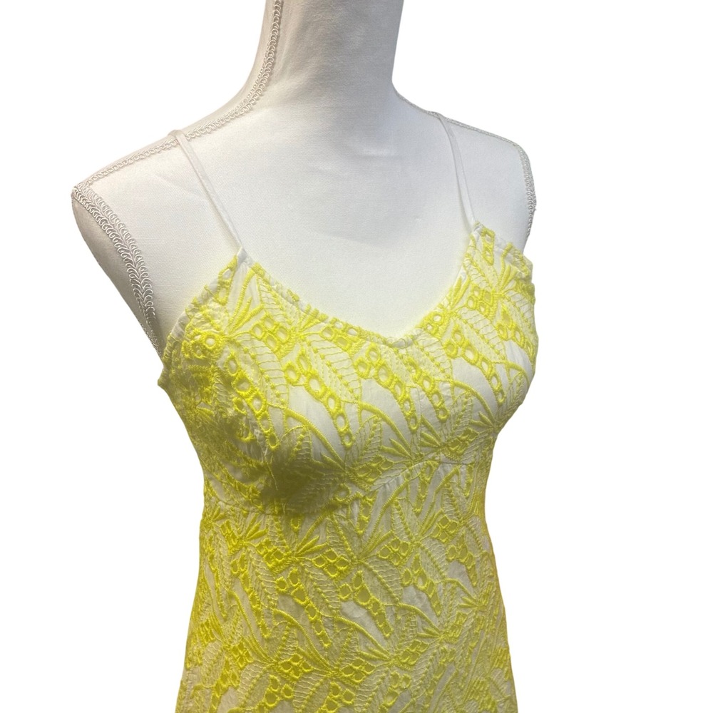 Crown & Ivy Eyelet Mini Dress Womens 6 Yellow NWT Lace Sleeveless V-Neck Cotton - Picture 8 of 12